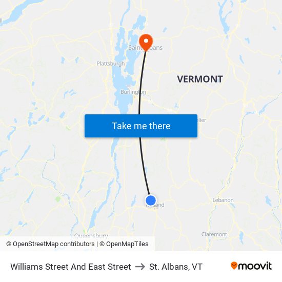 Williams Street And East Street to St. Albans, VT map