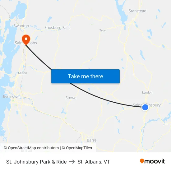 St. Johnsbury Park & Ride to St. Albans, VT map