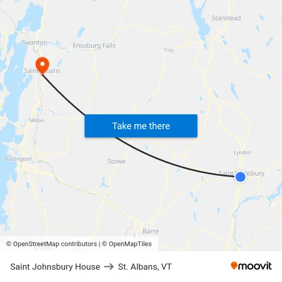 Saint Johnsbury House to St. Albans, VT map