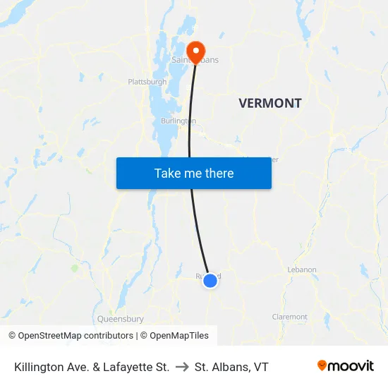 Killington Ave. & Lafayette St. to St. Albans, VT map