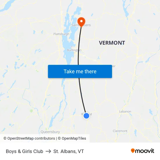 Boys & Girls Club to St. Albans, VT map