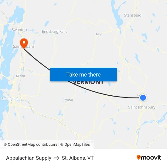 Appalachian Supply to St. Albans, VT map