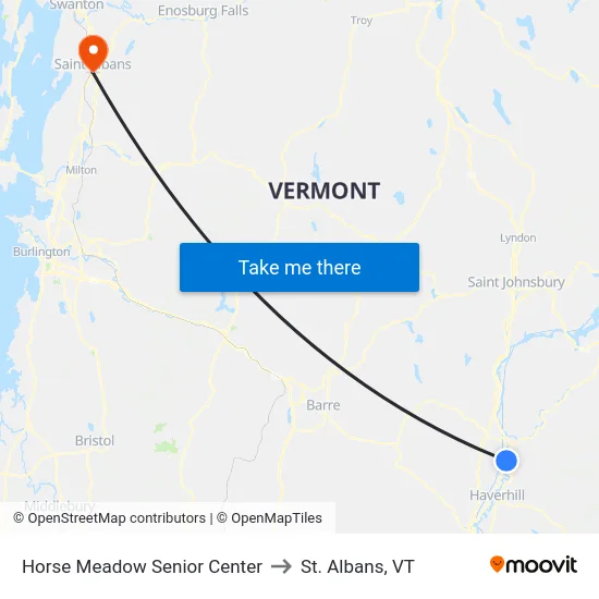Horse Meadow Senior Center to St. Albans, VT map
