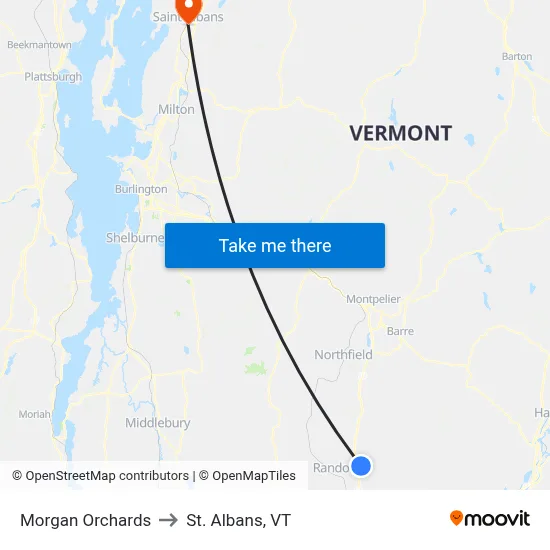 Morgan Orchards to St. Albans, VT map