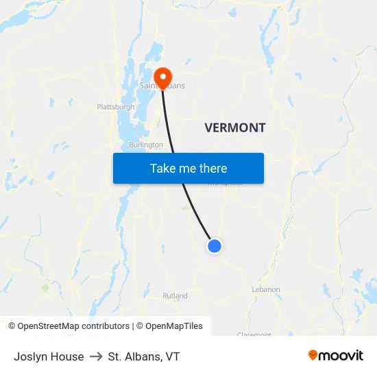 Joslyn House to St. Albans, VT map