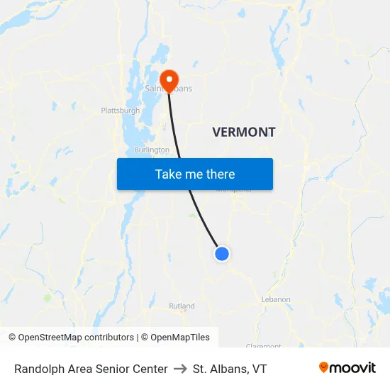 Randolph Area Senior Center to St. Albans, VT map