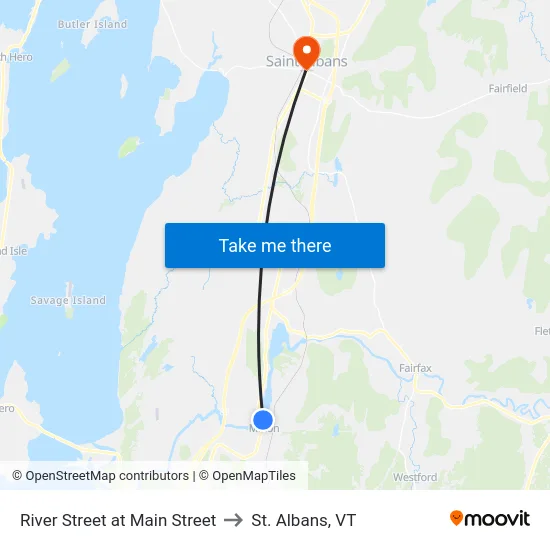 River Street at Main Street to St. Albans, VT map