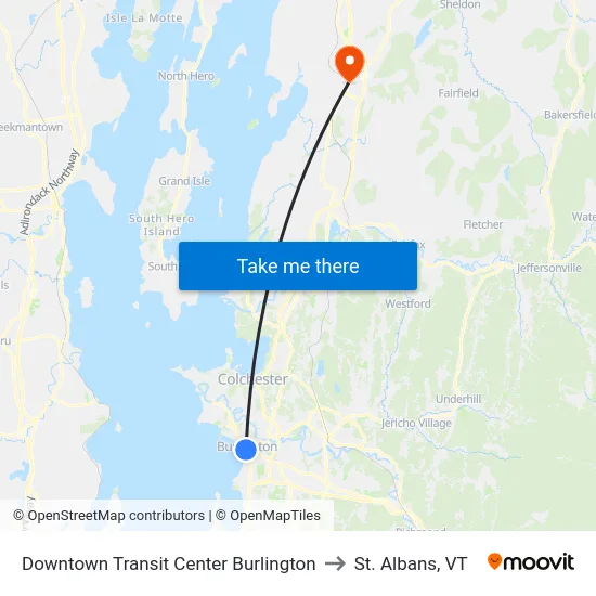Downtown Transit Center Burlington to St. Albans, VT map
