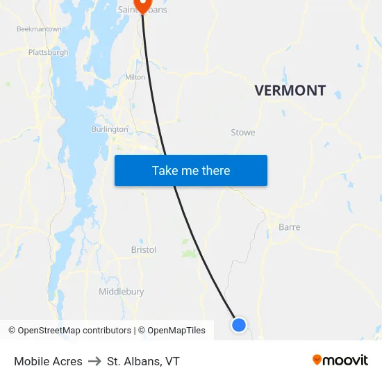Mobile Acres to St. Albans, VT map