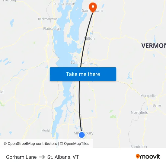 Gorham Lane to St. Albans, VT map