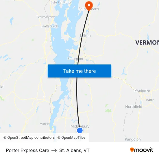 Porter Express Care to St. Albans, VT map