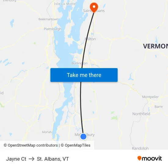 Jayne Ct to St. Albans, VT map