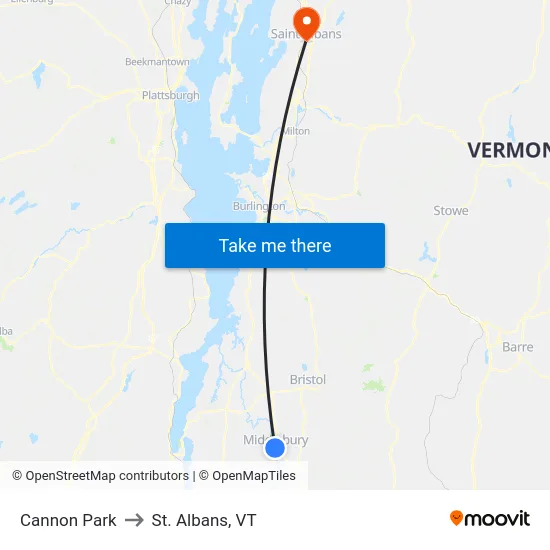 Cannon Park to St. Albans, VT map