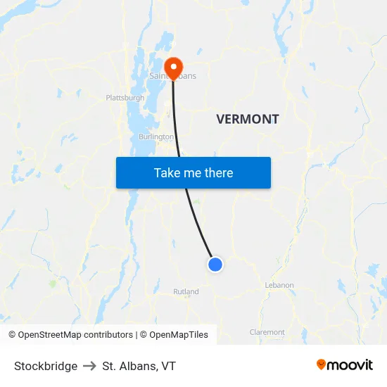 Stockbridge to St. Albans, VT map