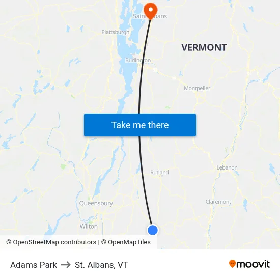 Adams Park to St. Albans, VT map