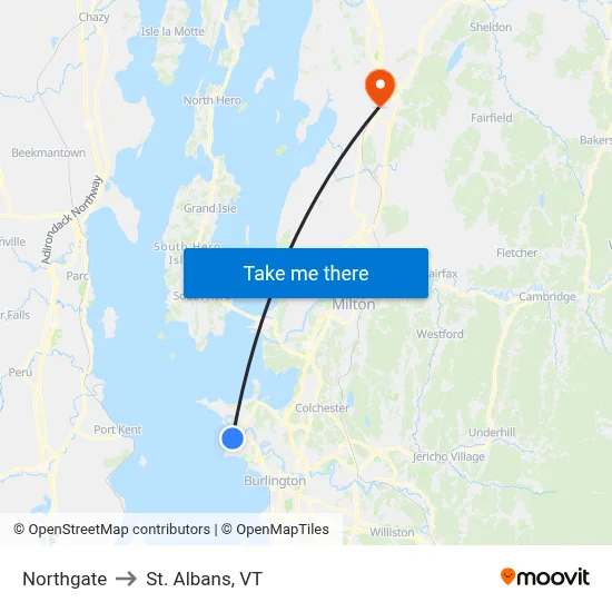 Northgate to St. Albans, VT map