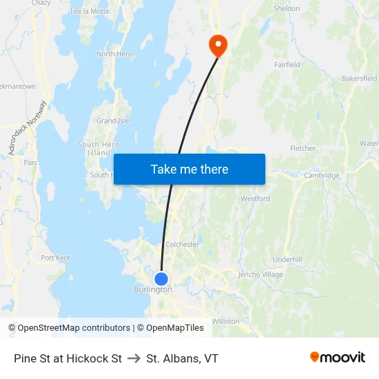 Pine St at Hickock St to St. Albans, VT map