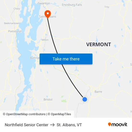 Northfield Senior Center to St. Albans, VT map