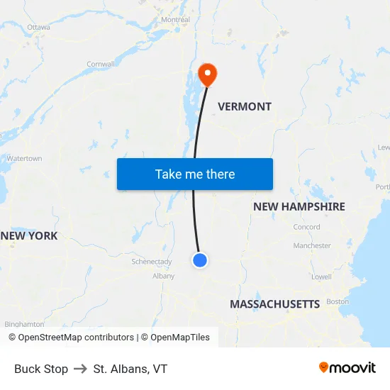 Buck Stop to St. Albans, VT map