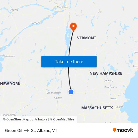 Green Oil to St. Albans, VT map