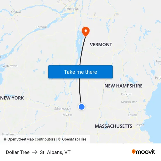 Dollar Tree to St. Albans, VT map