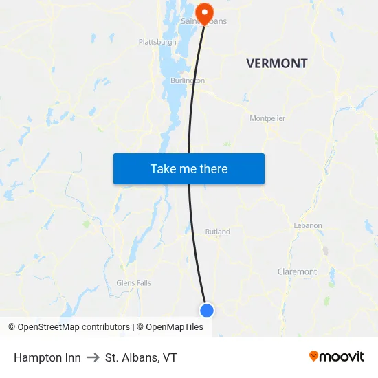 Hampton Inn to St. Albans, VT map