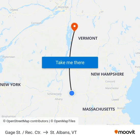Gage St. / Rec. Ctr. to St. Albans, VT map