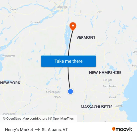Henry's Market to St. Albans, VT map
