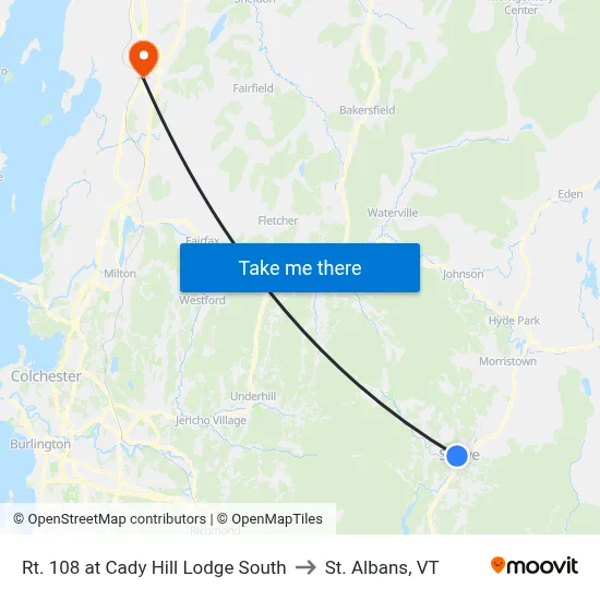 Rt. 108 at Cady Hill Lodge South to St. Albans, VT map
