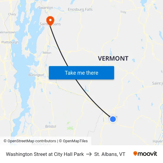 Washington Street at City Hall Park to St. Albans, VT map