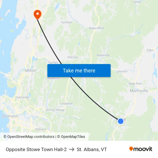 Opposite Stowe Town Hall-2 to St. Albans, VT map