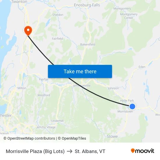 Morrisville Plaza (Big Lots) to St. Albans, VT map