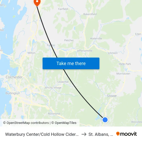 Waterbury Center/Cold Hollow Cider Mill to St. Albans, VT map