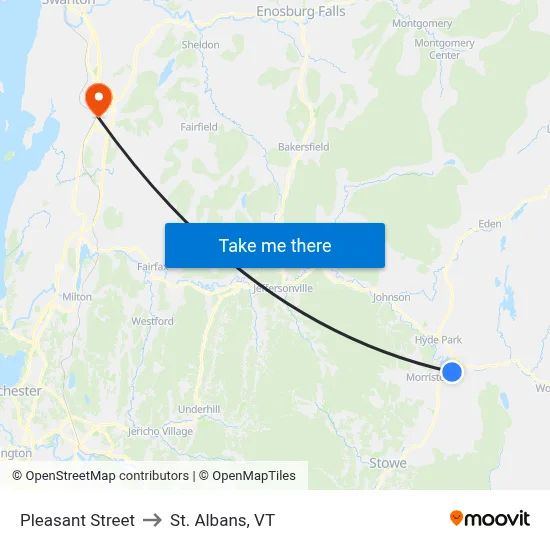 Pleasant Street to St. Albans, VT map