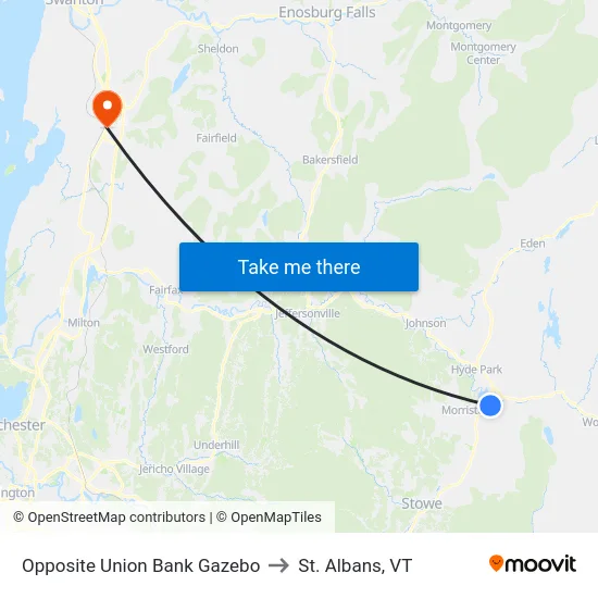 Opposite Union Bank Gazebo to St. Albans, VT map