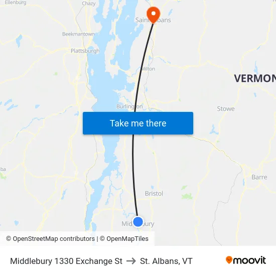 Middlebury 1330 Exchange St to St. Albans, VT map