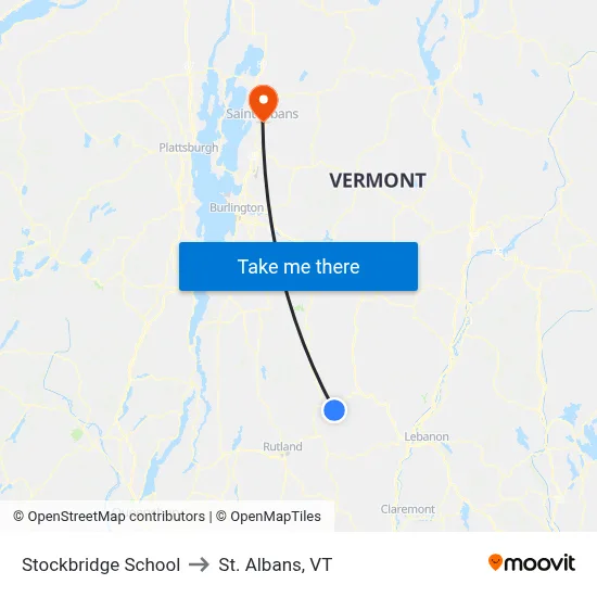 Stockbridge School to St. Albans, VT map