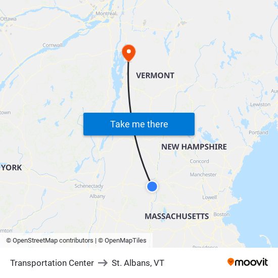 Transportation Center to St. Albans, VT map