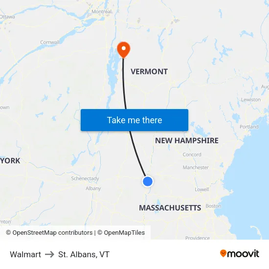 Walmart to St. Albans, VT map