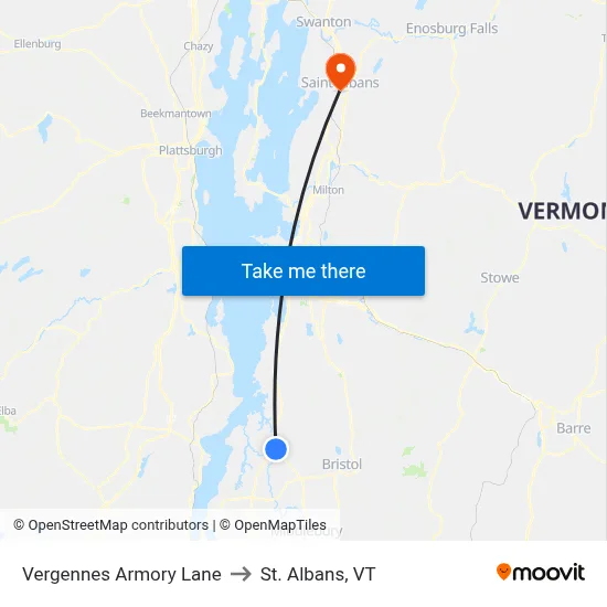 Vergennes Armory Lane to St. Albans, VT map