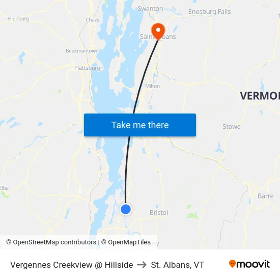 Vergennes Creekview @ Hillside to St. Albans, VT map