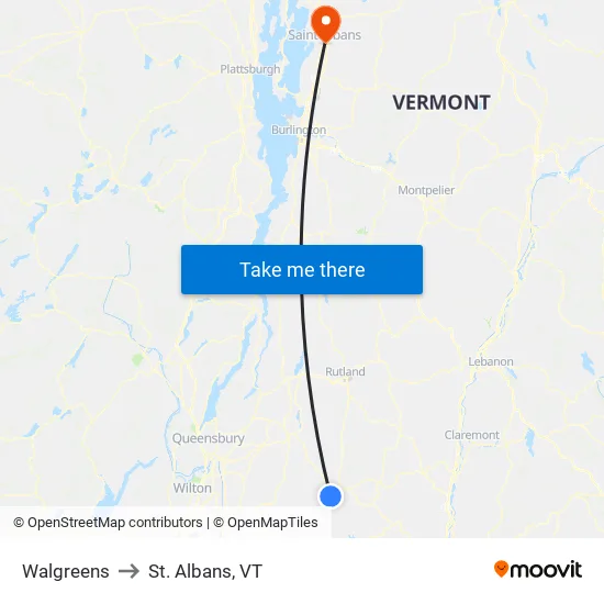 Walgreens to St. Albans, VT map