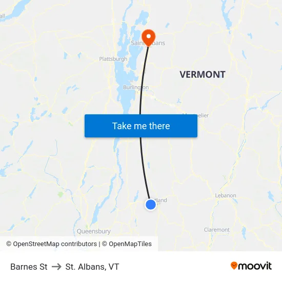 Barnes St to St. Albans, VT map