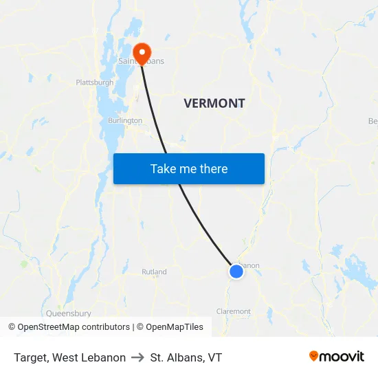Target, West Lebanon to St. Albans, VT map