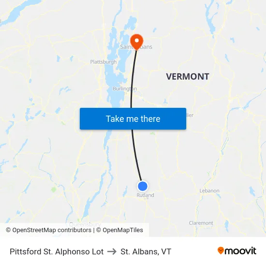 Pittsford St. Alphonso Lot to St. Albans, VT map