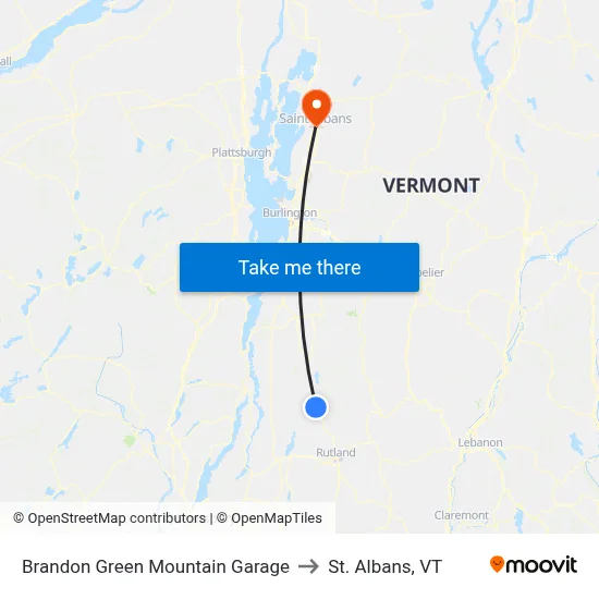 Brandon Green Mountain Garage to St. Albans, VT map