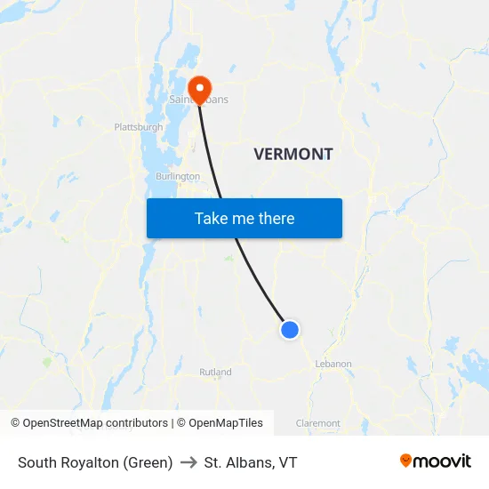 South Royalton (Green) to St. Albans, VT map