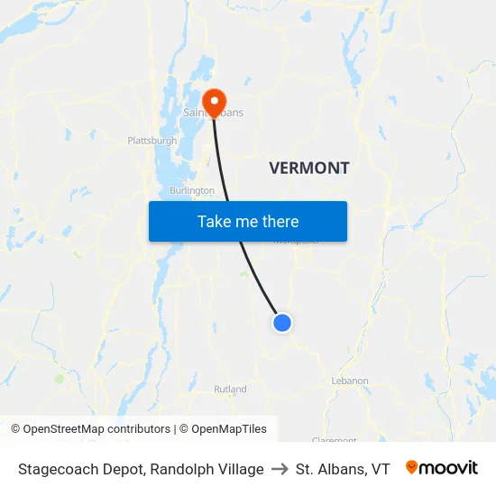 Stagecoach Depot, Randolph Village to St. Albans, VT map