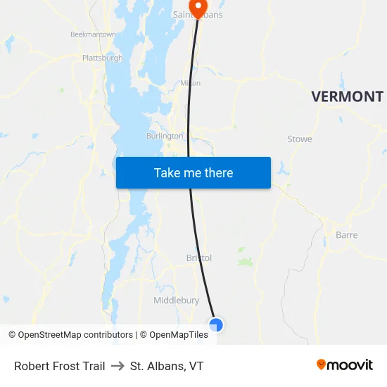 Robert Frost Trail to St. Albans, VT map