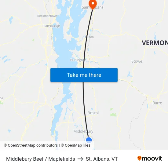 Middlebury Beef / Maplefields to St. Albans, VT map